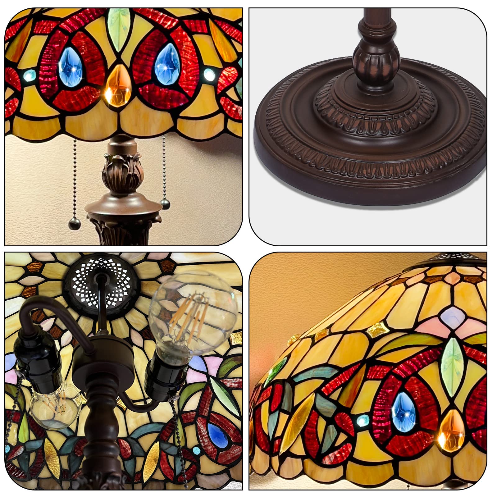 Capulina Tiffany Floor Lamp 2-Light 16 Wide Antique Victorian Style Stained Glass Industrial Dark Bronze Pole Standing Reading Light for Living Room Bedroom Office