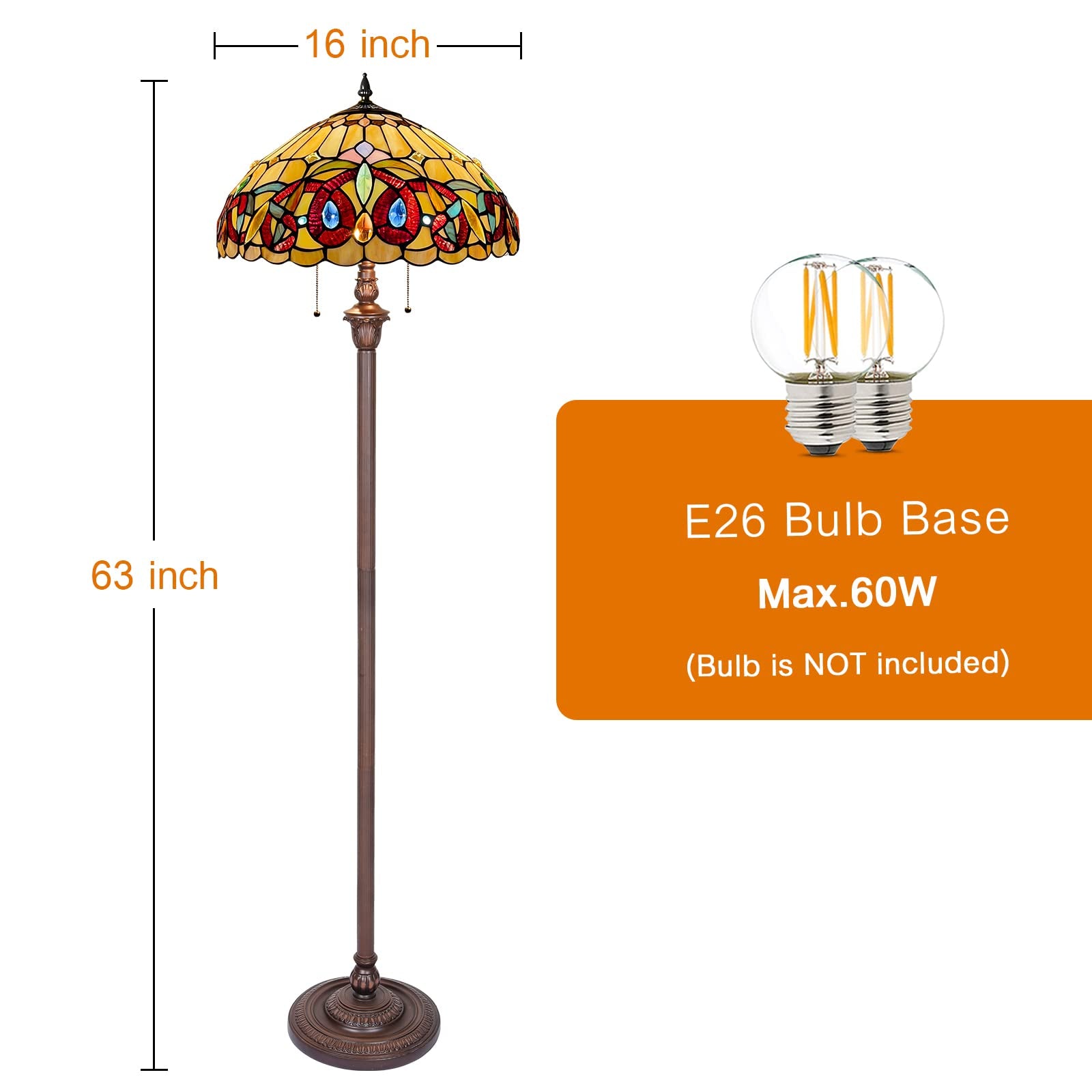 Capulina Tiffany Floor Lamp 2-Light 16 Wide Antique Victorian Style Stained Glass Industrial Dark Bronze Pole Standing Reading Light for Living Room Bedroom Office