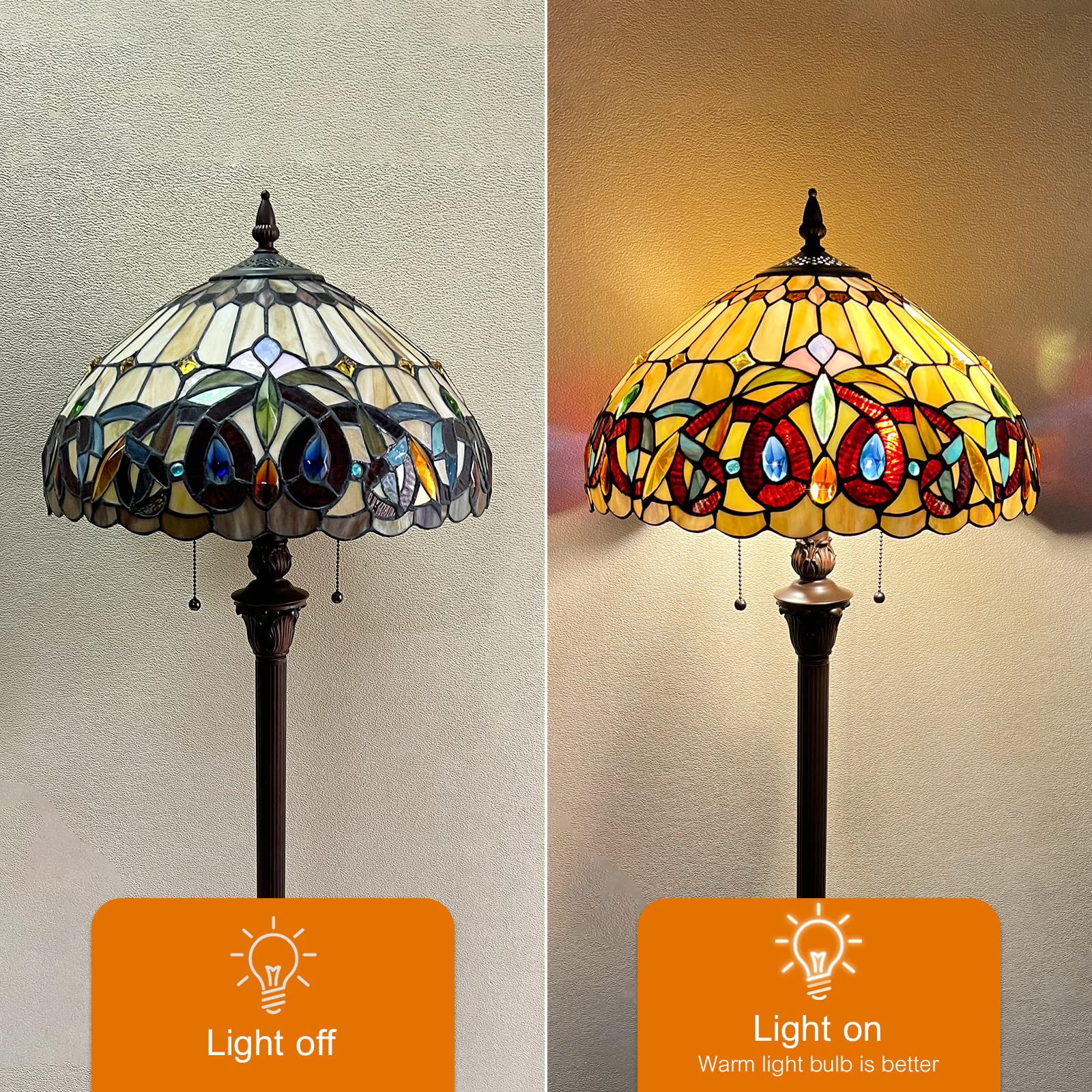 Capulina Tiffany Floor Lamp 2-Light 16 Wide Antique Victorian Style Stained Glass Industrial Dark Bronze Pole Standing Reading Light for Living Room Bedroom Office