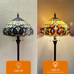 Capulina Tiffany Floor Lamp 2-Light 16 Wide Antique Victorian Style Stained Glass Industrial Dark Bronze Pole Standing Reading Light for Living Room Bedroom Office