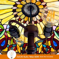 Capulina Tiffany Table Lamp Bedside Reading Lamp 2-Light 16X16X24 Inches Antique Victorian Art Style Desk Lamp for Bedrooms Living Room Office