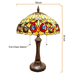 Capulina Tiffany Table Lamp Bedside Reading Lamp 2-Light 16X16X24 Inches Antique Victorian Art Style Desk Lamp for Bedrooms Living Room Office