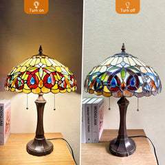 Capulina Tiffany Table Lamp Bedside Reading Lamp 2-Light 16X16X24 Inches Antique Victorian Art Style Desk Lamp for Bedrooms Living Room Office