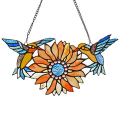 Capulina Sunflower Hummingbirds Stained Glass Window Hangings