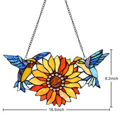 Capulina Sunflower Hummingbirds Stained Glass Window Hangings