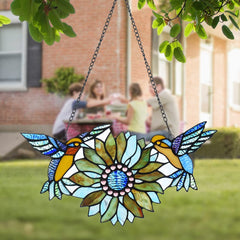 Capulina Sunflower Hummingbirds Stained Glass Window Flower Birds