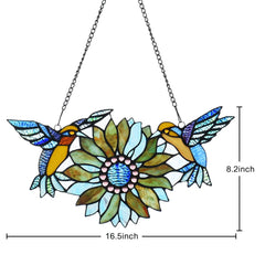 Capulina Sunflower Hummingbirds Stained Glass Window Flower Birds
