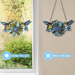 Capulina Sunflower Hummingbirds Stained Glass Window Flower Birds
