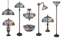 Capulina Tiffany Table Lamp, 3-Light 16X16X24 Inches with Nightlight Light Blue Victorian Style Desk Lamp for Home Office Living Room Bedroom