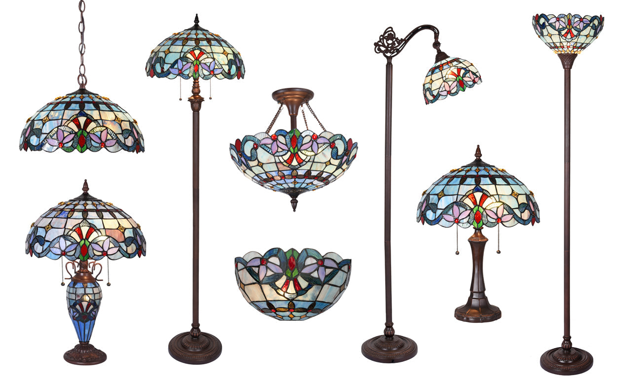 Capulina Tiffany Floor Lamp Antique Victorian Style Stained Soft Light Glass