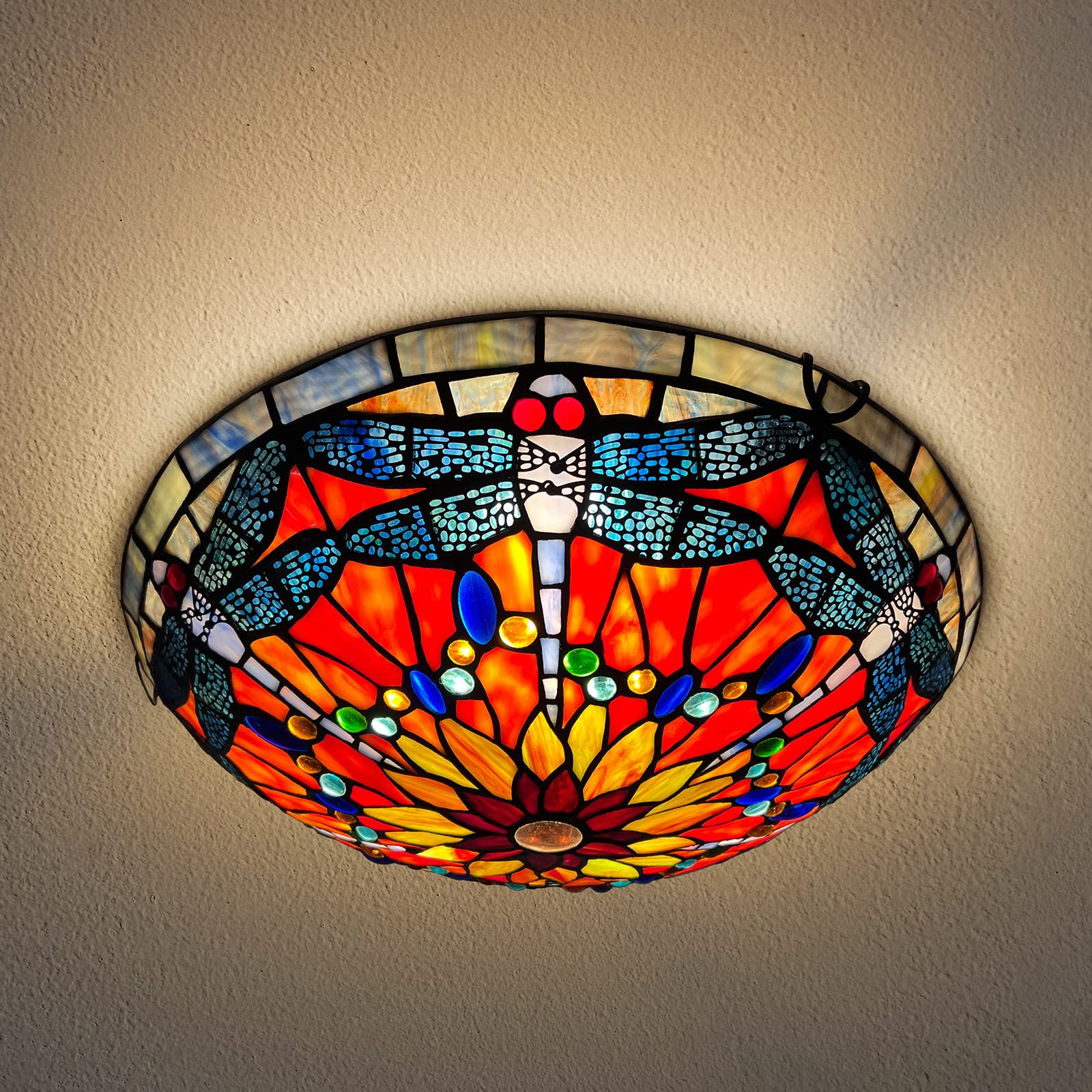 Artzone Tiffany Stained Glass Flush Mount Ceiling Light