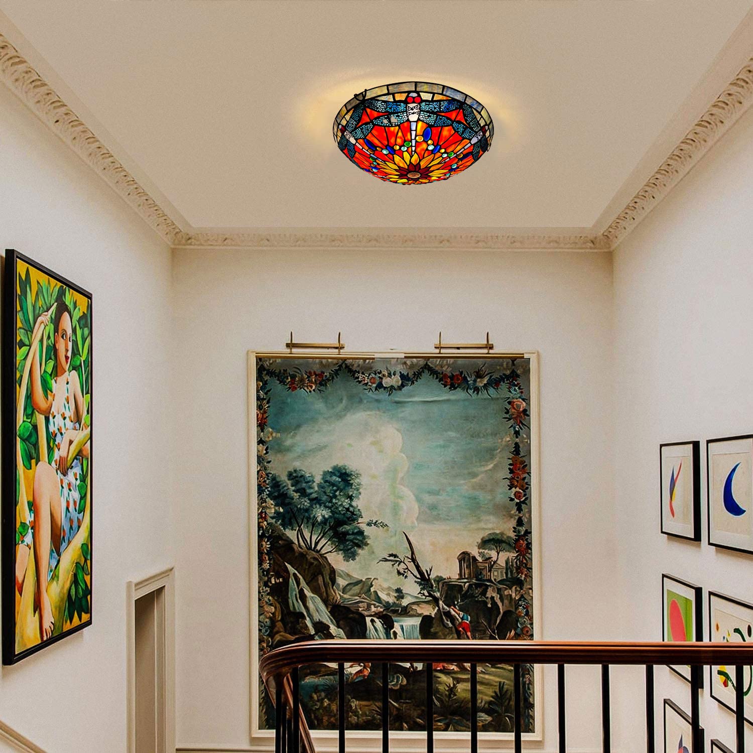 Artzone Tiffany Stained Glass Flush Mount Ceiling Light