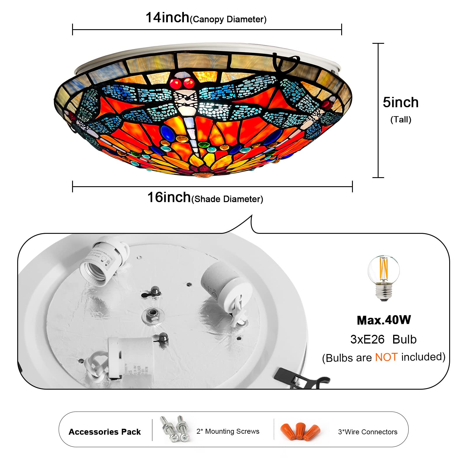 Artzone Tiffany Stained Glass Flush Mount Ceiling Light
