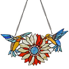 Capulina Sunflower Hummingbirds Stained Glass Window