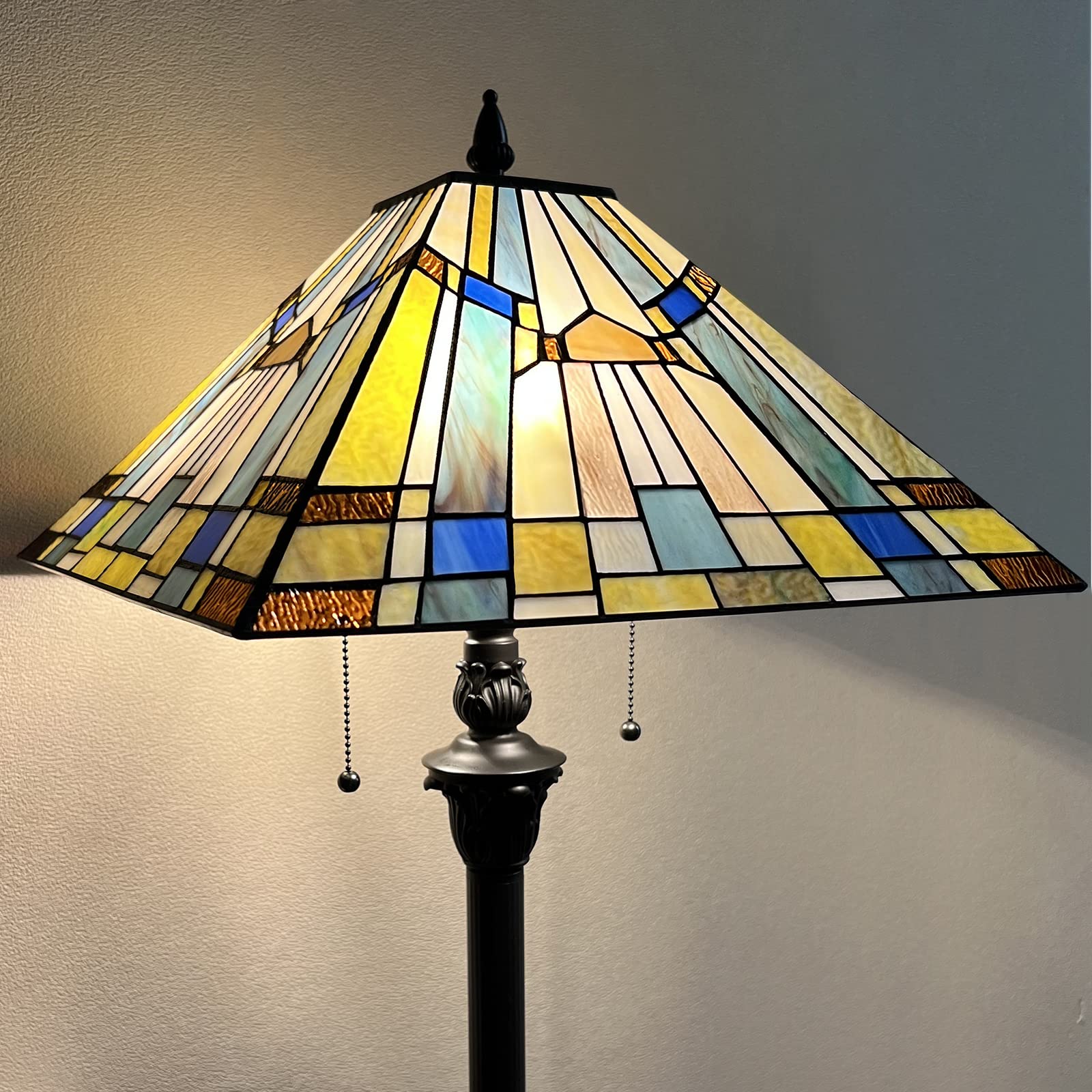 Capulina Tiffany Floor Lamp 2-Light Industrial Blackish Bronze Pole Stained Glass