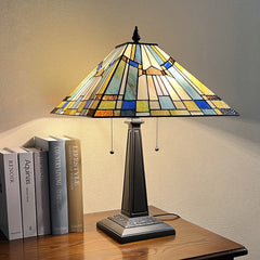 Capulina Tiffany Table Lamp Bedside Reading Lamp 2-Light 16 Wide Antique Mission Style Handicrafts Desk Lamp for Bedrooms Living Room Office