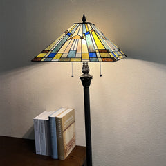 Capulina Tiffany Floor Lamp 2-Light Industrial Blackish Bronze Pole Stained Glass