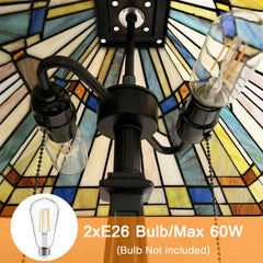 Capulina Tiffany Table Lamp Bedside Reading Lamp 2-Light 16 Wide Antique Mission Style Handicrafts Desk Lamp for Bedrooms Living Room Office