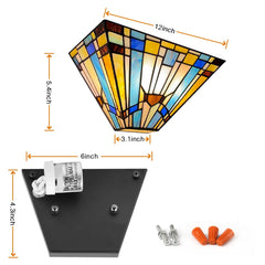 Capulina Tiffany Wall Sconces 12 Inches Wide Stained Glass Green Blue Vintage Style Stained Glass Wall Light Fixtures for Hallway Stairway Bedroom Cinema