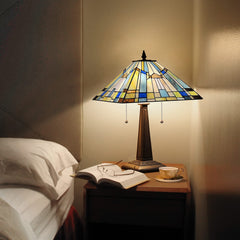 Capulina Tiffany Table Lamp Bedside Reading Lamp 2-Light 16 Wide Antique Mission Style Handicrafts Desk Lamp for Bedrooms Living Room Office