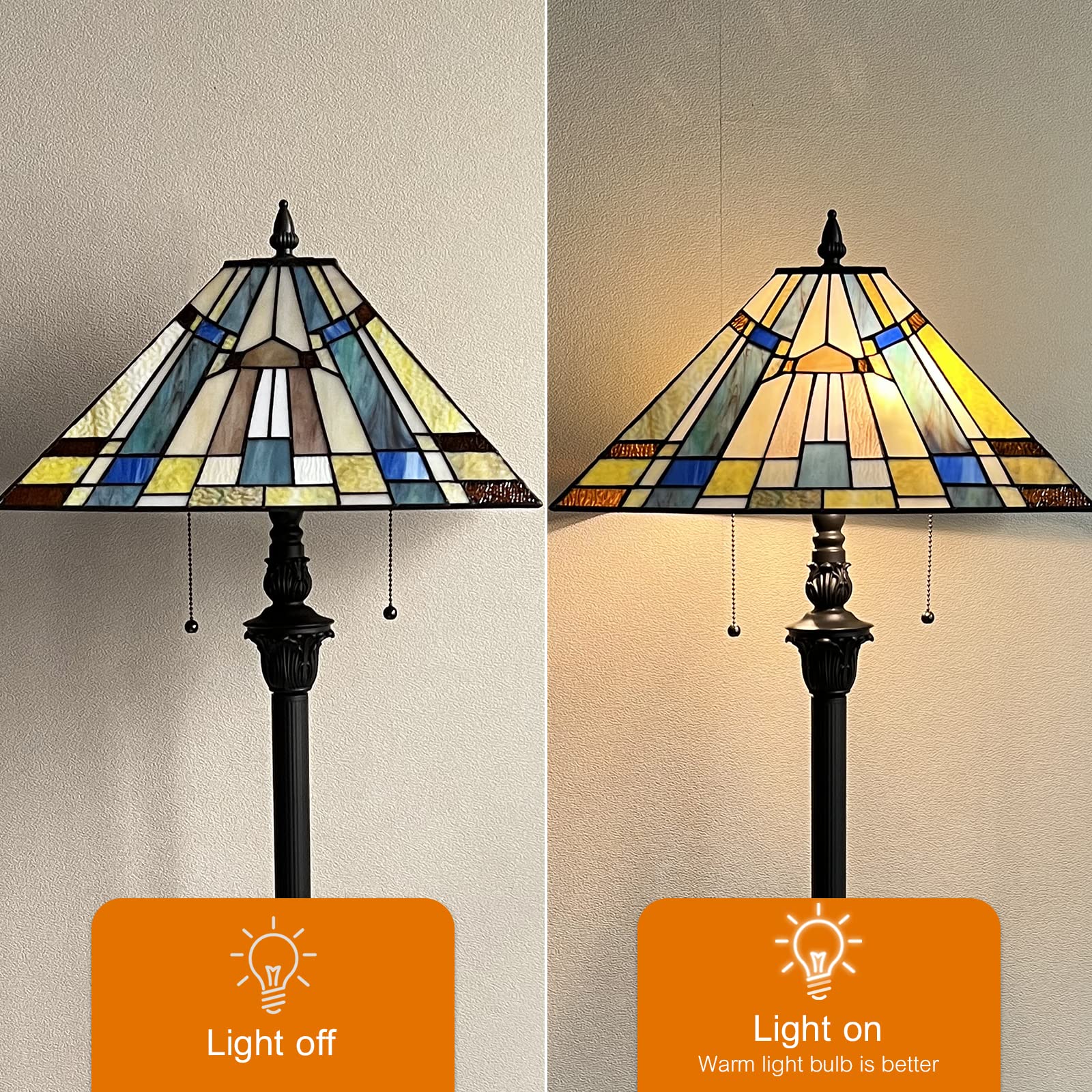 Capulina Tiffany Floor Lamp 2-Light Industrial Blackish Bronze Pole Stained Glass