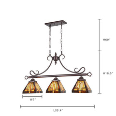 Capulina Kitchen Dining Room Tiffany Pendant Lighting 3-Light Vintage Antique Style Chandelier Pendant Light Fixture for Rustic Farmhouse