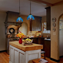 Capulina Tiffany Mini Pendant Light Victorian Rustic Style Blue Dragonfly Stained Glass