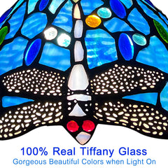 Capulina Tiffany Mini Pendant Light Victorian Rustic Style Blue Dragonfly Stained Glass