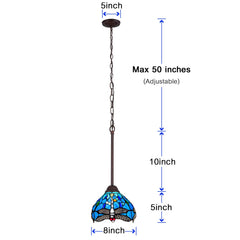 Capulina Tiffany Mini Pendant Light Victorian Rustic Style Blue Dragonfly Stained Glass