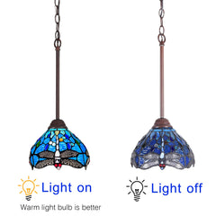 Capulina Tiffany Mini Pendant Light Victorian Rustic Style Blue Dragonfly Stained Glass