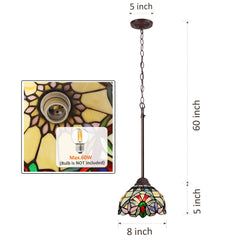 Capulina Tiffany Mini Pendant Light Rustic Antique Style Stained Glass Hanging Lamp