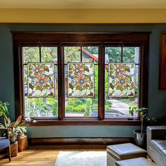 Capulina Sunflower Humming Bird Rectangle Stained Glass Window Tiffany Glass