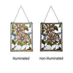 Capulina Sunflower Humming Bird Rectangle Stained Glass Window Tiffany Glass