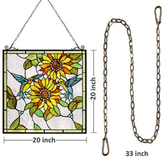 Capulina Sunflower and Birds Large Stained Glass Window Hangings Tiffany Glass