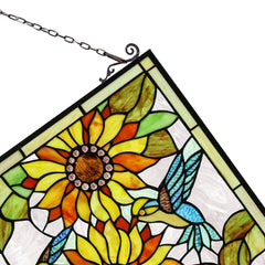Capulina Sunflower and Birds Large Stained Glass Window Hangings Tiffany Glass
