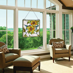 Capulina Sunflower and Birds Large Stained Glass Window Hangings Tiffany Glass