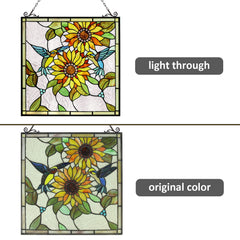 Capulina Sunflower and Birds Large Stained Glass Window Hangings Tiffany Glass