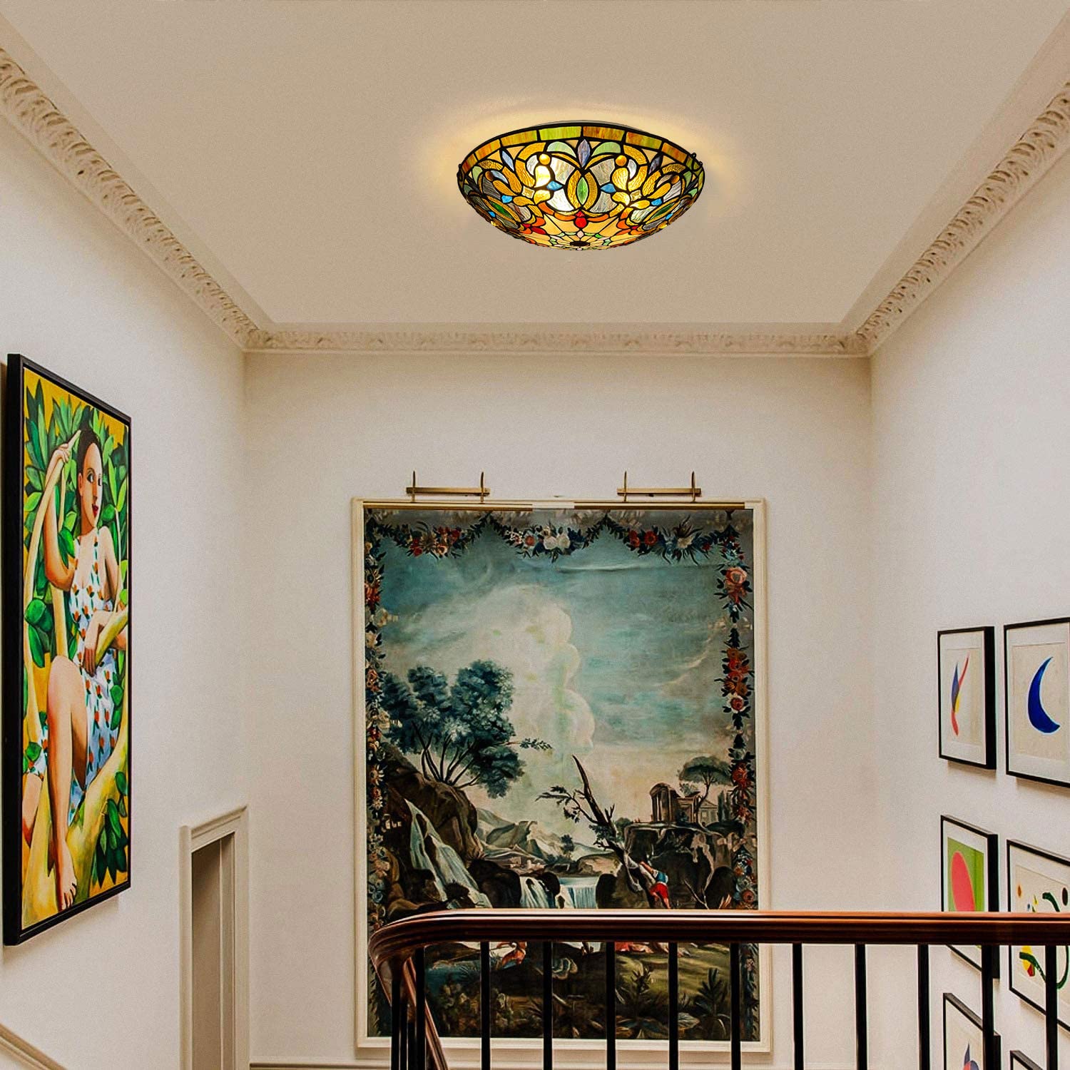 Artzone Tiffany Stained Glass Flush Mount Ceiling Light