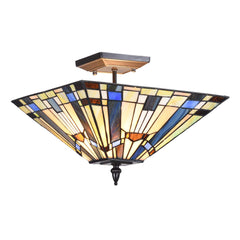 Capulina Tiffany Semi Flush Mount Ceiling Light 2 Light 14X14X11 Inches Stained Glass Pendant Light for Living Room Bedroom Hallway Entrance