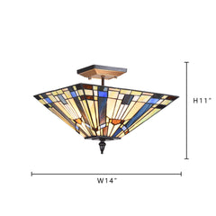 Capulina Tiffany Semi Flush Mount Ceiling Light 2 Light 14X14X11 Inches Stained Glass Pendant Light for Living Room Bedroom Hallway Entrance