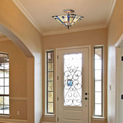 Capulina Tiffany Semi Flush Mount Ceiling Light 2 Light 14X14X11 Inches Stained Glass Pendant Light for Living Room Bedroom Hallway Entrance