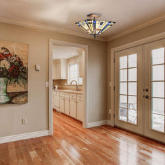 Capulina Tiffany Semi Flush Mount Ceiling Light 2 Light 14X14X11 Inches Stained Glass Pendant Light for Living Room Bedroom Hallway Entrance