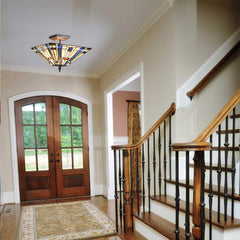 Capulina Tiffany Semi Flush Mount Ceiling Light 2 Light 14X14X11 Inches Stained Glass Pendant Light for Living Room Bedroom Hallway Entrance