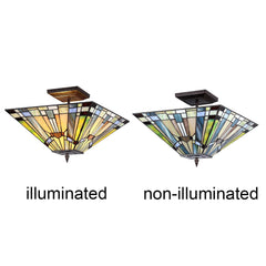 Capulina Tiffany Semi Flush Mount Ceiling Light 2 Light 14X14X11 Inches Stained Glass Pendant Light for Living Room Bedroom Hallway Entrance