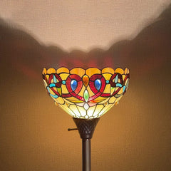 Capulina Floor Lamp Tiffany Torchiere Uplight 70" Tall Industrial Dark Bronze Pole Victorian Antique Style Stained Glass Standing Torch Light Decor for Living Room Bedroom Office Study