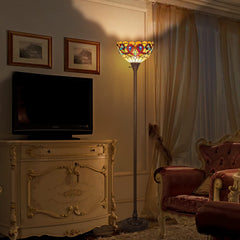 Capulina Floor Lamp Tiffany Torchiere Uplight 70" Tall Industrial Dark Bronze Pole Victorian Antique Style Stained Glass Standing Torch Light Decor for Living Room Bedroom Office Study