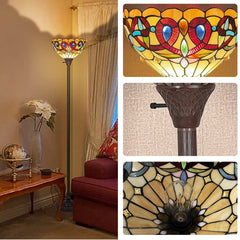 Capulina Floor Lamp Tiffany Torchiere Uplight 70" Tall Industrial Dark Bronze Pole Victorian Antique Style Stained Glass Standing Torch Light Decor for Living Room Bedroom Office Study
