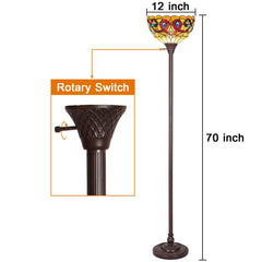 Capulina Floor Lamp Tiffany Torchiere Uplight 70" Tall Industrial Dark Bronze Pole Victorian Antique Style Stained Glass Standing Torch Light Decor for Living Room Bedroom Office Study