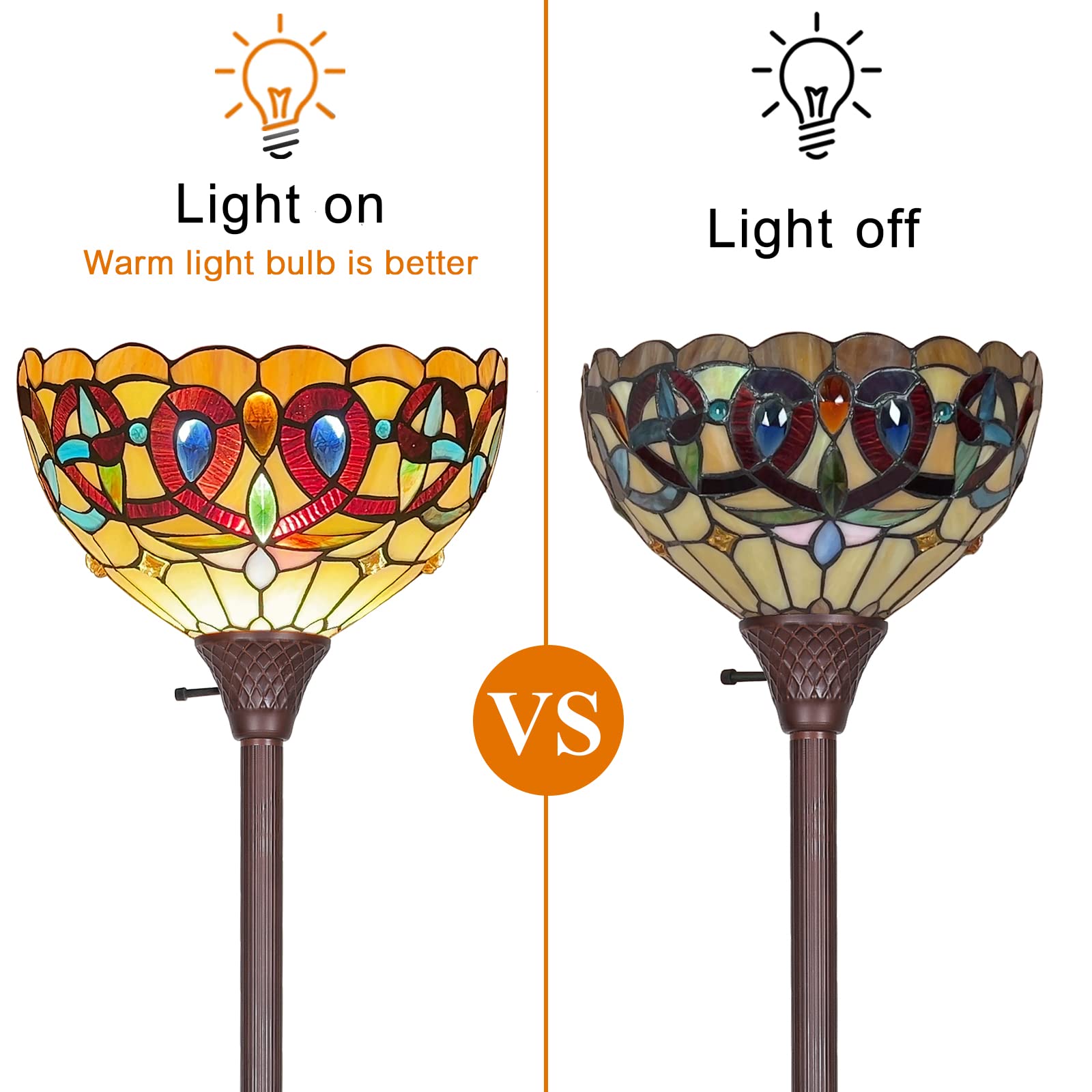 Capulina Floor Lamp Tiffany Torchiere Uplight 70" Tall Industrial Dark Bronze Pole Victorian Antique Style Stained Glass Standing Torch Light Decor for Living Room Bedroom Office Study