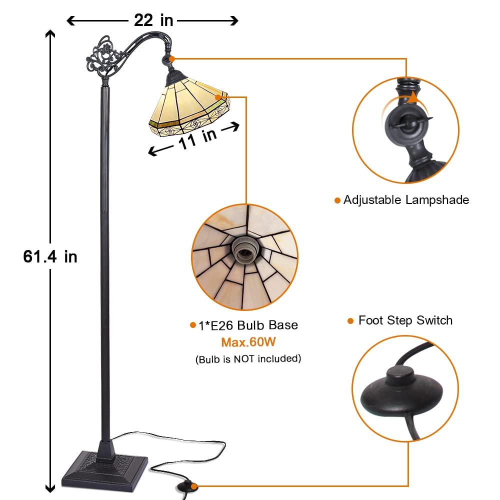 Capulina Tiffany Floor Lamp Tall Antique Mission Style Soft Light Arched Gooseneck